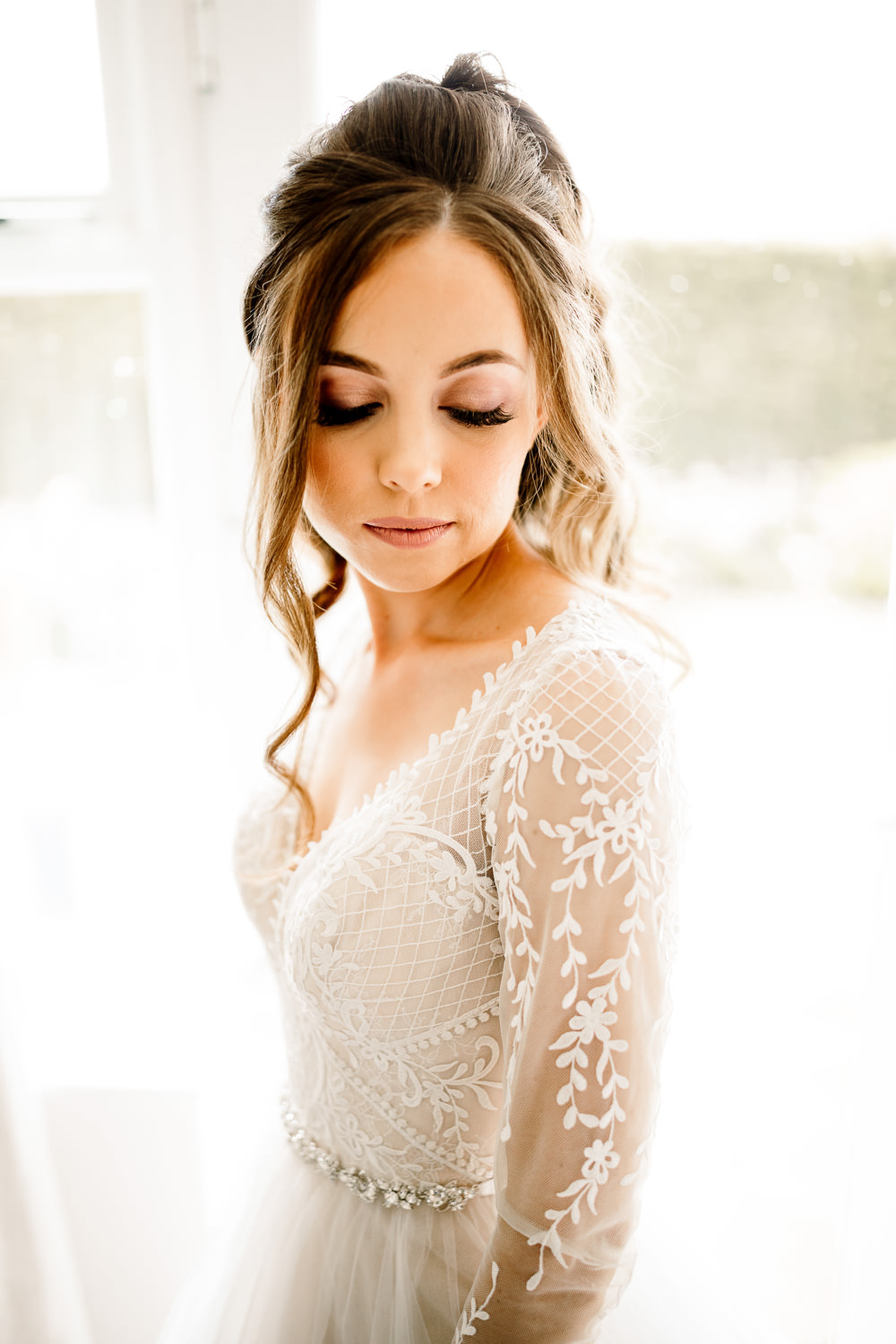 Bride Bridal Hair Curls Waves Make Up Wharfedale Grange Wedding Hayley Baxter Photography