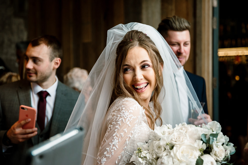 Bride Bridal Hair Curls Waves Veil Wharfedale Grange Wedding Hayley Baxter Photography