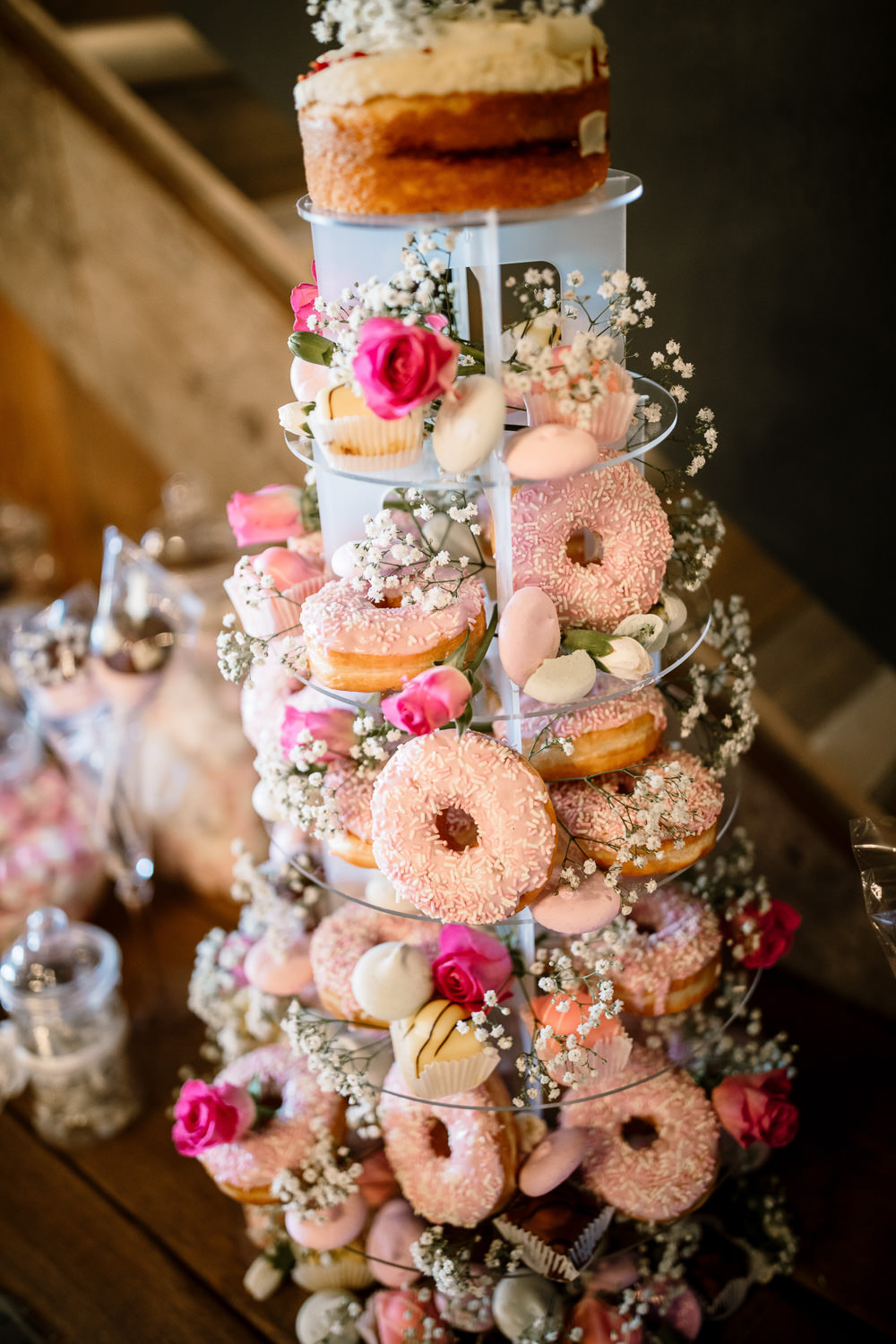 Donut Doughnut Tower Cake Wharfedale Grange Wedding Hayley Baxter Photography
