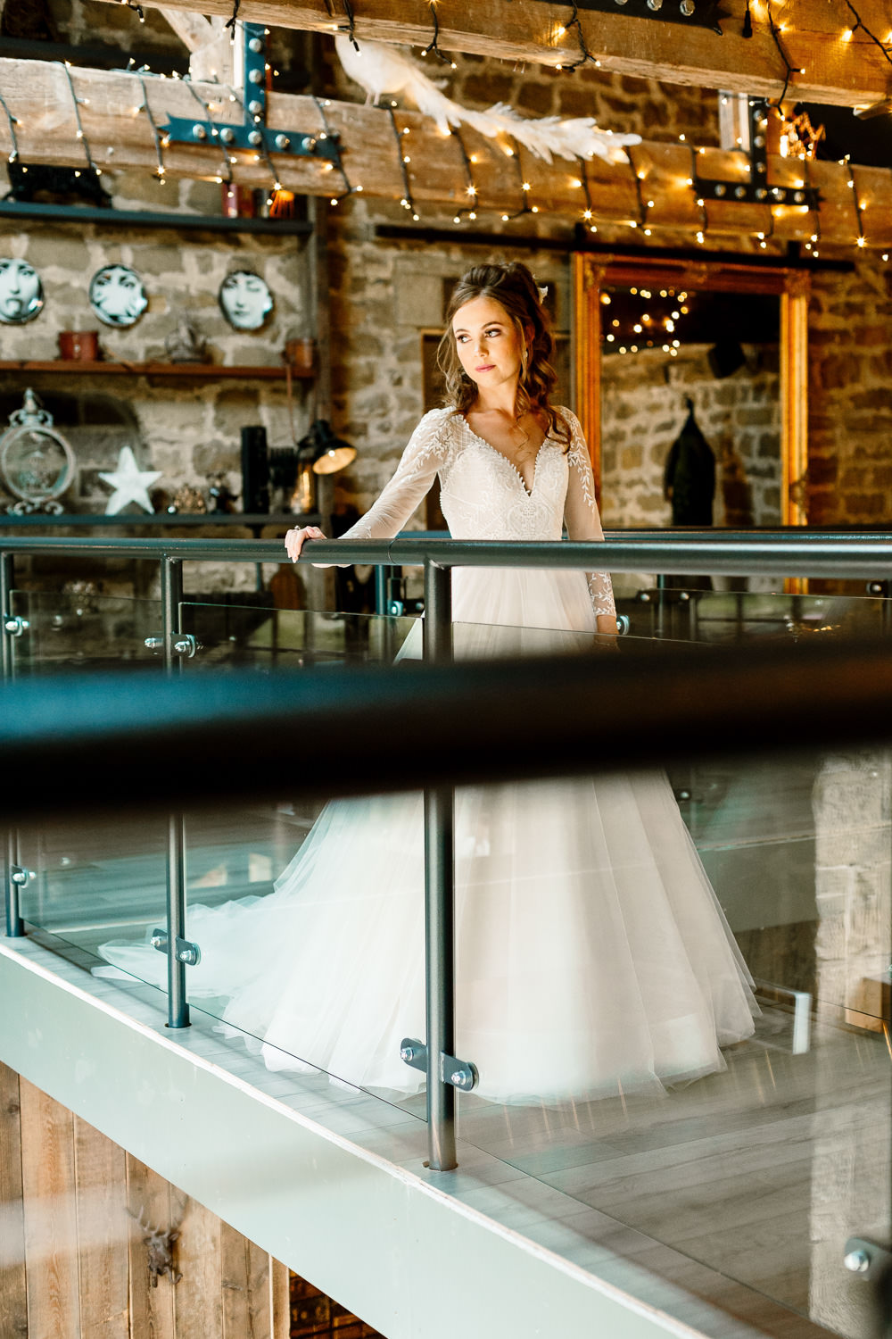 Dress Gown Bride Bridal Lace Buttons Sheer Tulle Skirt Princess Wharfedale Grange Wedding Hayley Baxter Photography