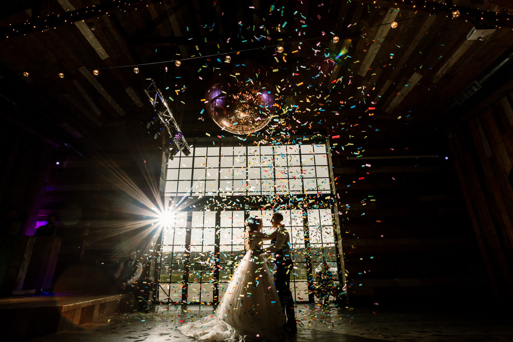 Confetti Cannon First Dance Wharfedale Grange Wedding Hayley Baxter Photography