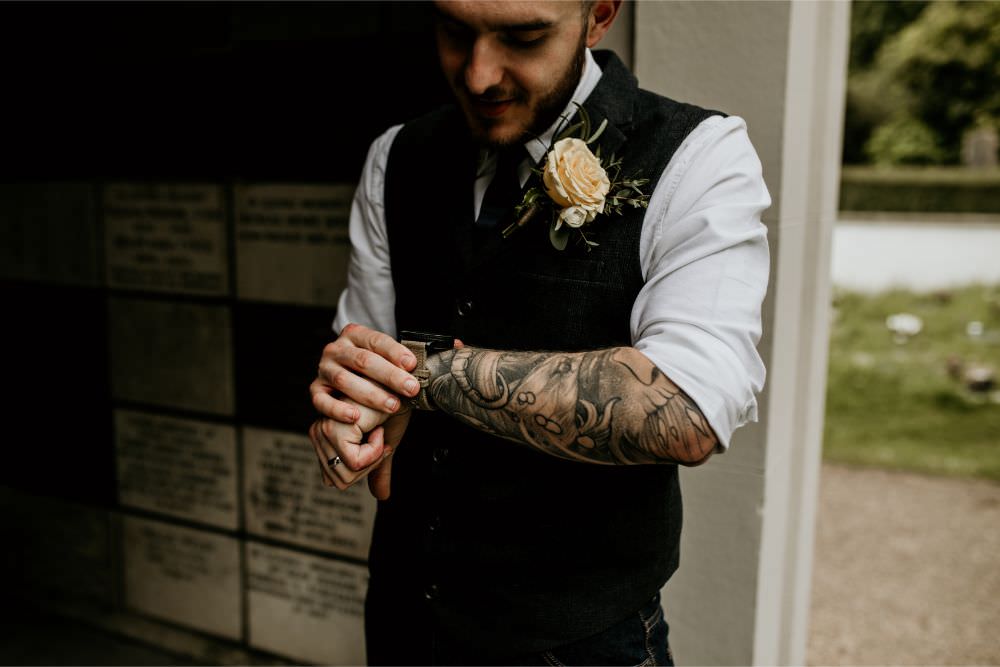 Groom Waistcoats Ties Jeans Arnos Vale Wedding Chloe Mary Photography