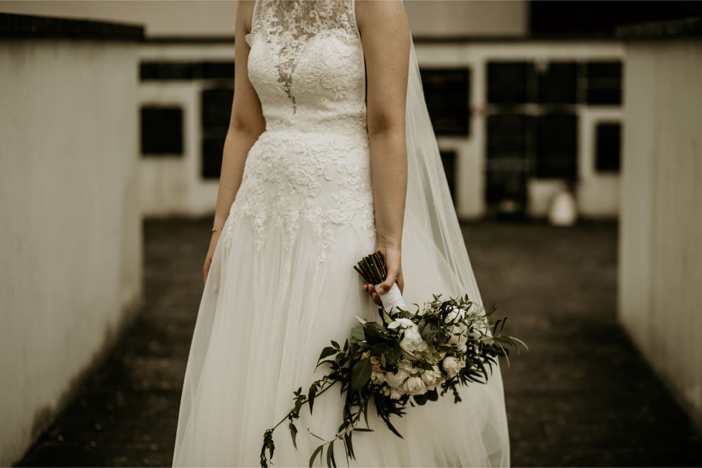 Bride Bridal Dress Gown Lace Tulle Veil Arnos Vale Wedding Chloe Mary Photography