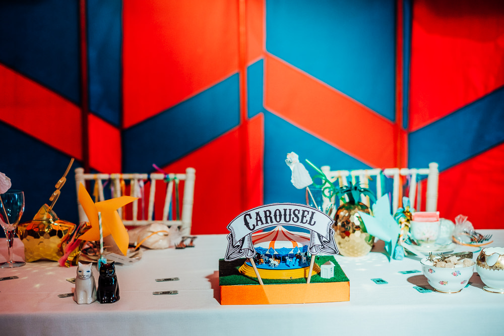 Fairground Ride Centrepieces Cut Out Decor Decoration Tables Big Top Wedding Anna Pumer Photography
