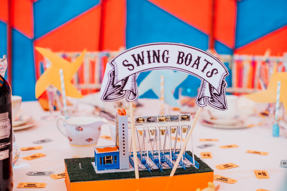 Fairground Ride Centrepieces Cut Out Decor Decoration Tables Big Top Wedding Anna Pumer Photography