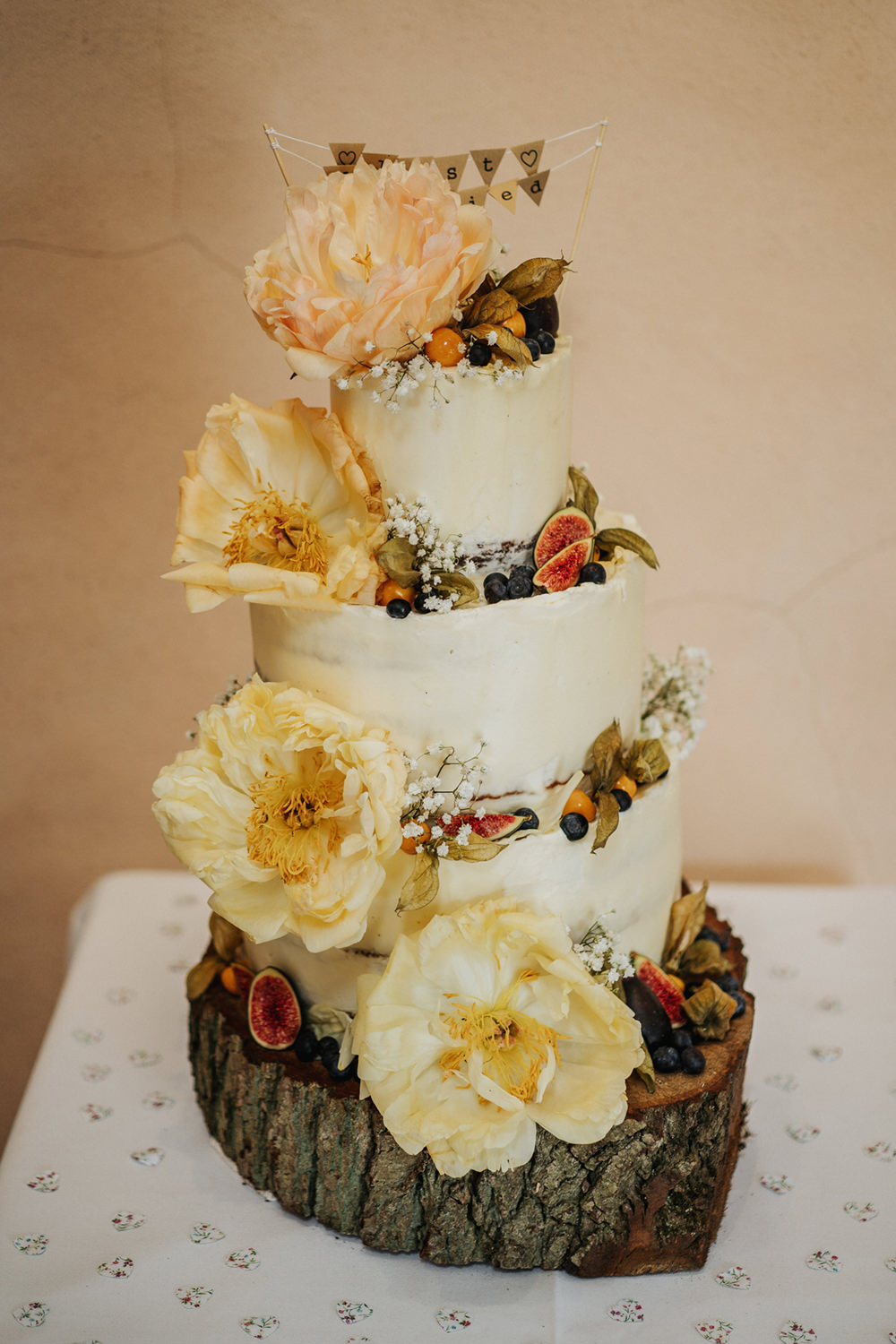 Iced Cake Flowers Floral Chocolate Log Stand Bunting Topper Boho Country Wedding Kit Myers Photography