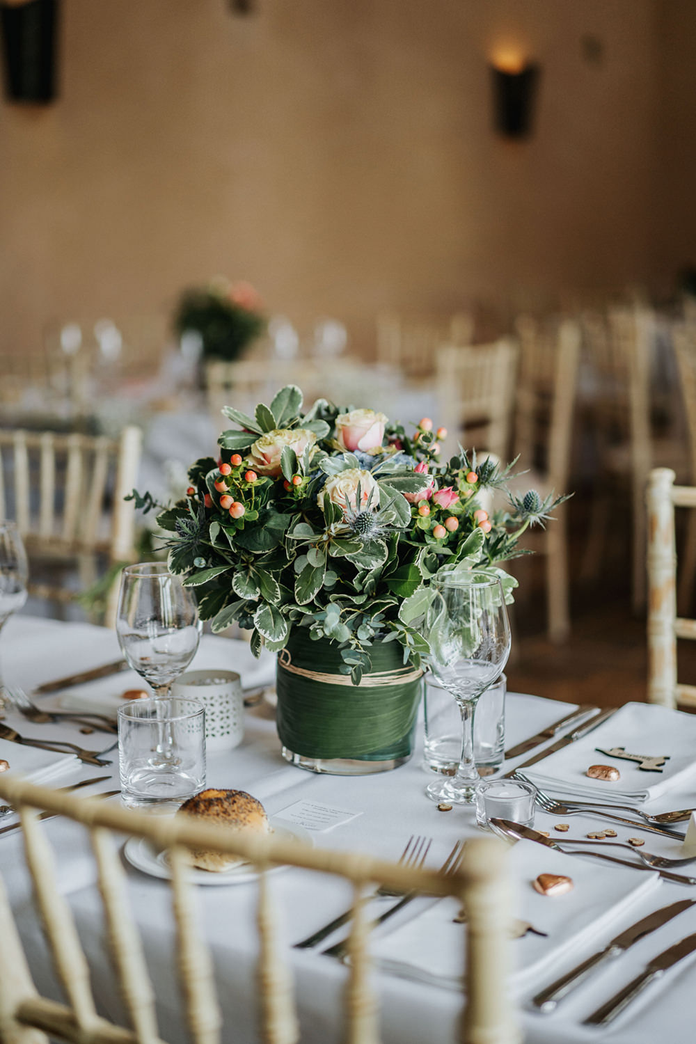 Centrepiece Flowers Decor Table Greenery Thistle Rose Boho Country Wedding Kit Myers Photography