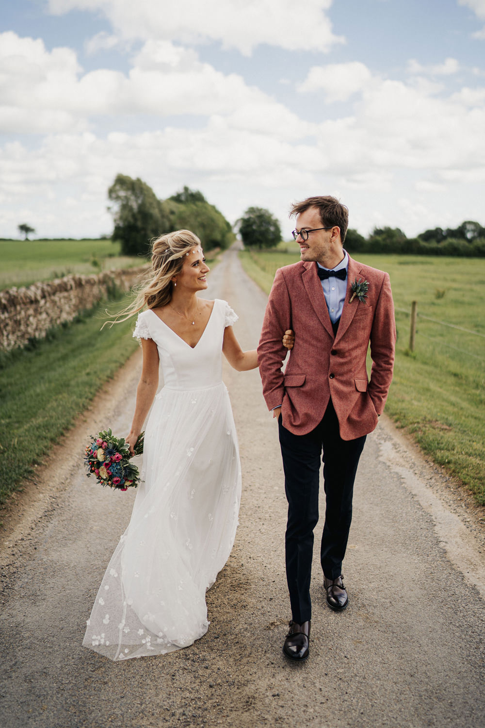 Groom Suit Pink Jacket Blue Shirt Bow Tie Waistcoat Boho Country Wedding Kit Myers Photography
