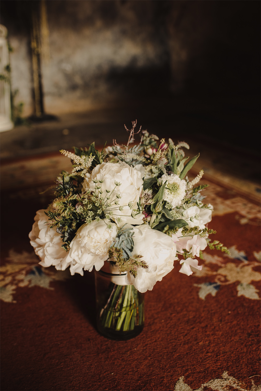 Bouquet Flowers Bride Bridal White Peony Peonies Foliage Greenery Cambo Estate Wedding Anna Urban Wedding Photography
