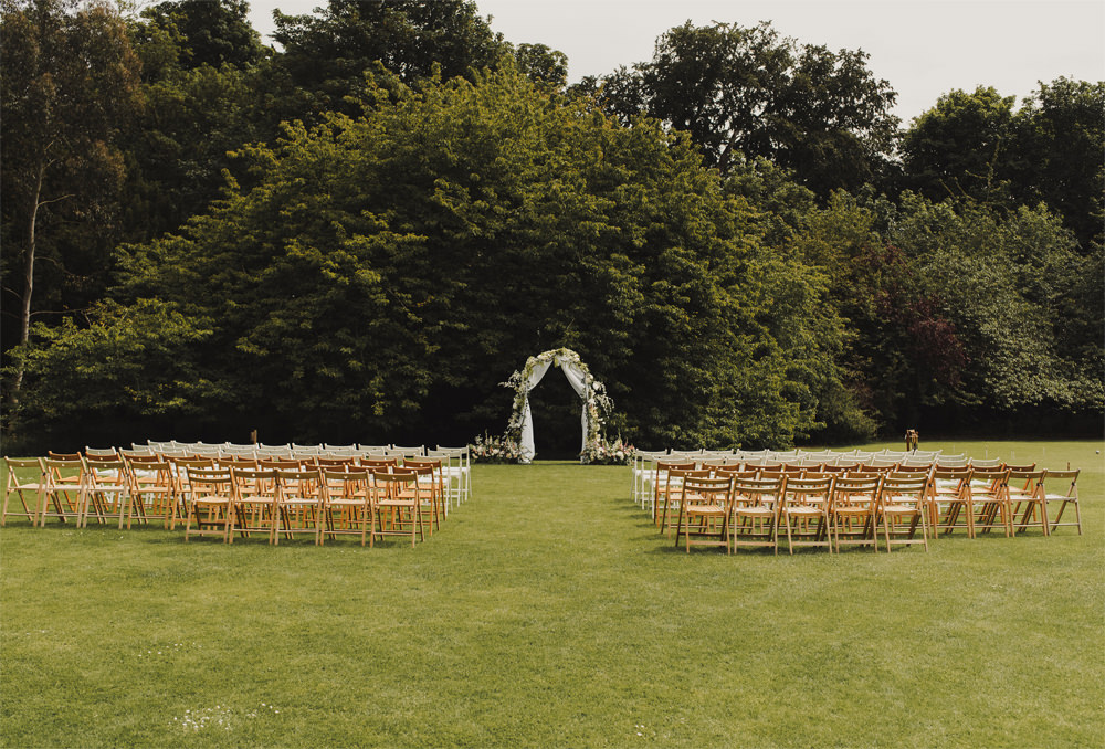 Flower Arch Greenery Foliage Fabric Ceremony Aisle Cambo Estate Wedding Anna Urban Wedding Photography