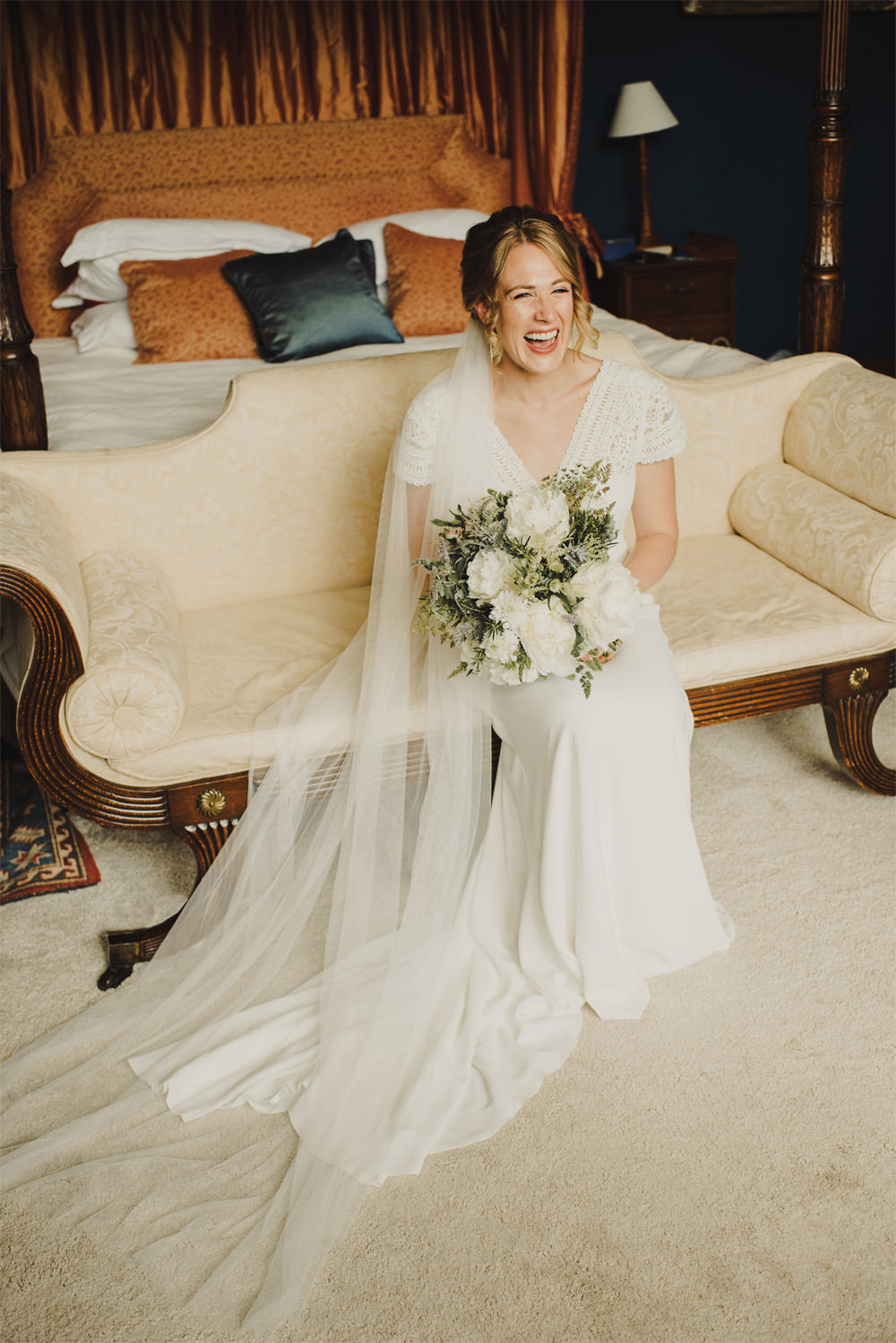 Dress Gown Bride Bridal Marylise Crochet Cap Sleeves Train Veil Cambo Estate Wedding Anna Urban Wedding Photography