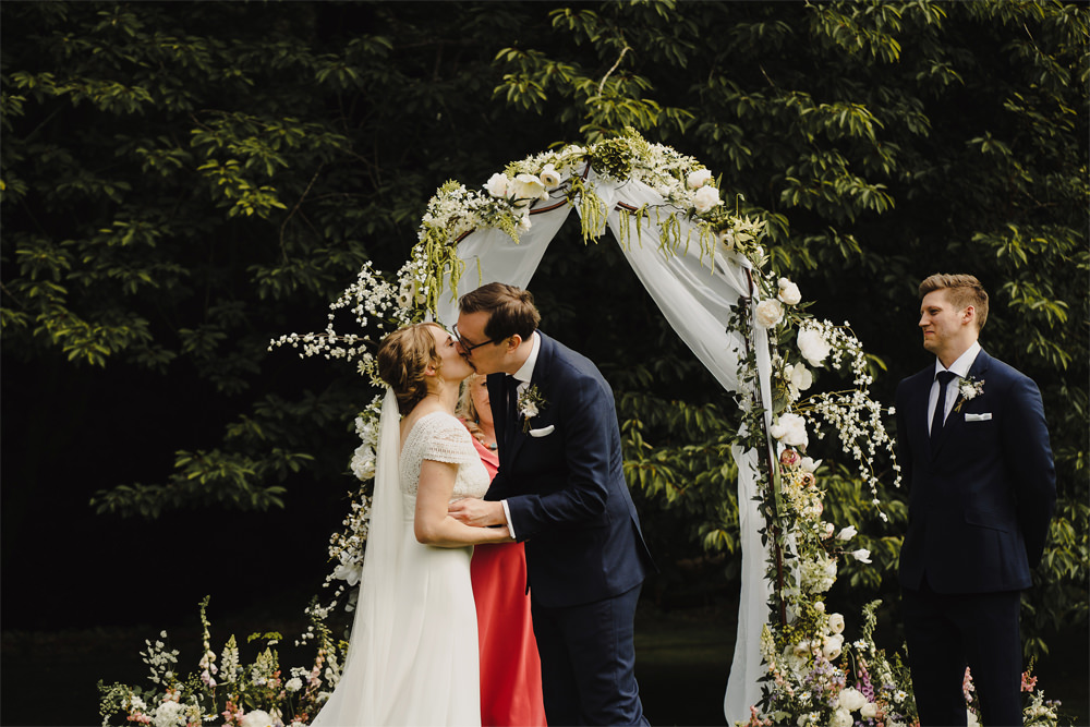 Flower Arch Greenery Foliage Fabric Ceremony Aisle Cambo Estate Wedding Anna Urban Wedding Photography