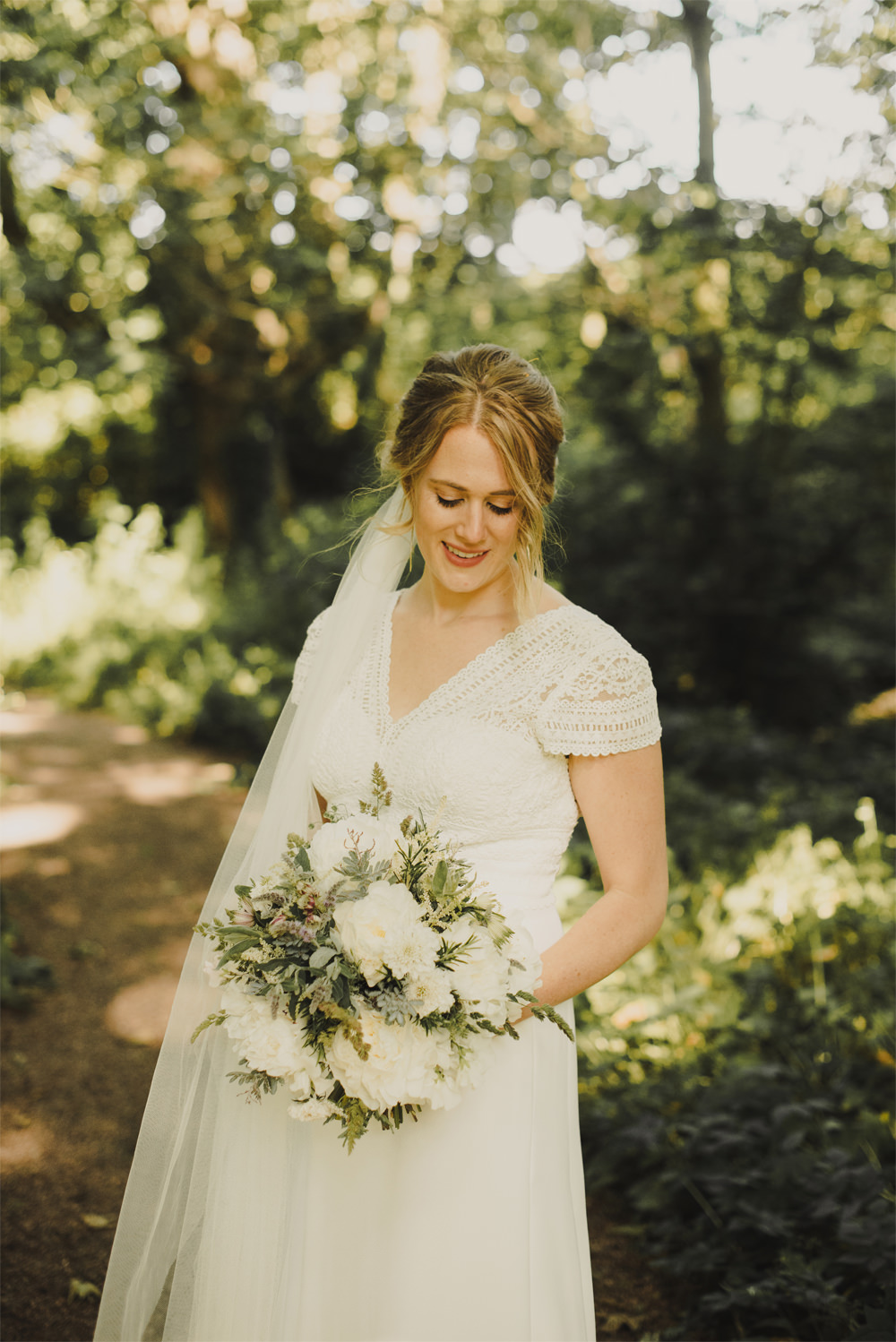 Dress Gown Bride Bridal Marylise Crochet Cap Sleeves Train Veil Cambo Estate Wedding Anna Urban Wedding Photography