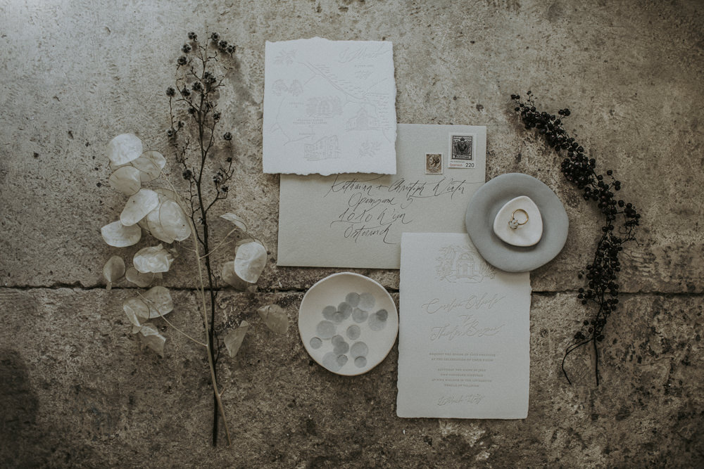 Stationery Invite Invitations Flat Lay Organic Natural Calligraphy Letterpress Cave Wedding Ideas Vanessa Illi Photographer