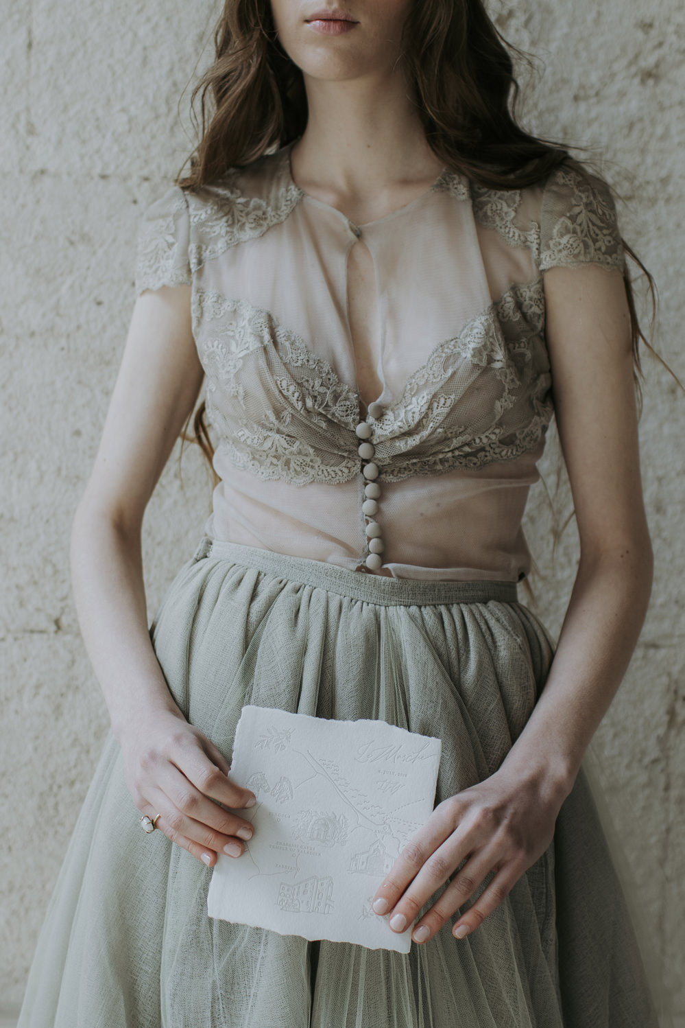 Dress Gown Bride Bridal Grey Lace Buttons Tulle Skirt Train Cave Wedding Ideas Vanessa Illi Photographer