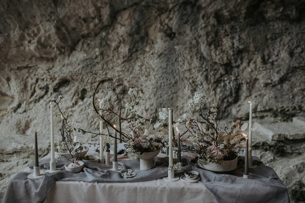 Tablescape Table Decor Candles Branches Natural Wild Neutrals Linen Cave Wedding Ideas Vanessa Illi Photographer