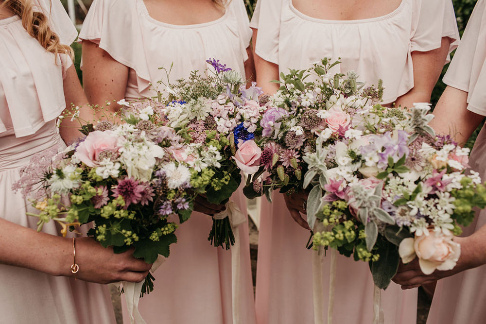 Bouquets Flowers Bride Bridal Bridesmaids Pretty Pink Lilac Celeste Marquee Wedding Sarah Longworth Photography