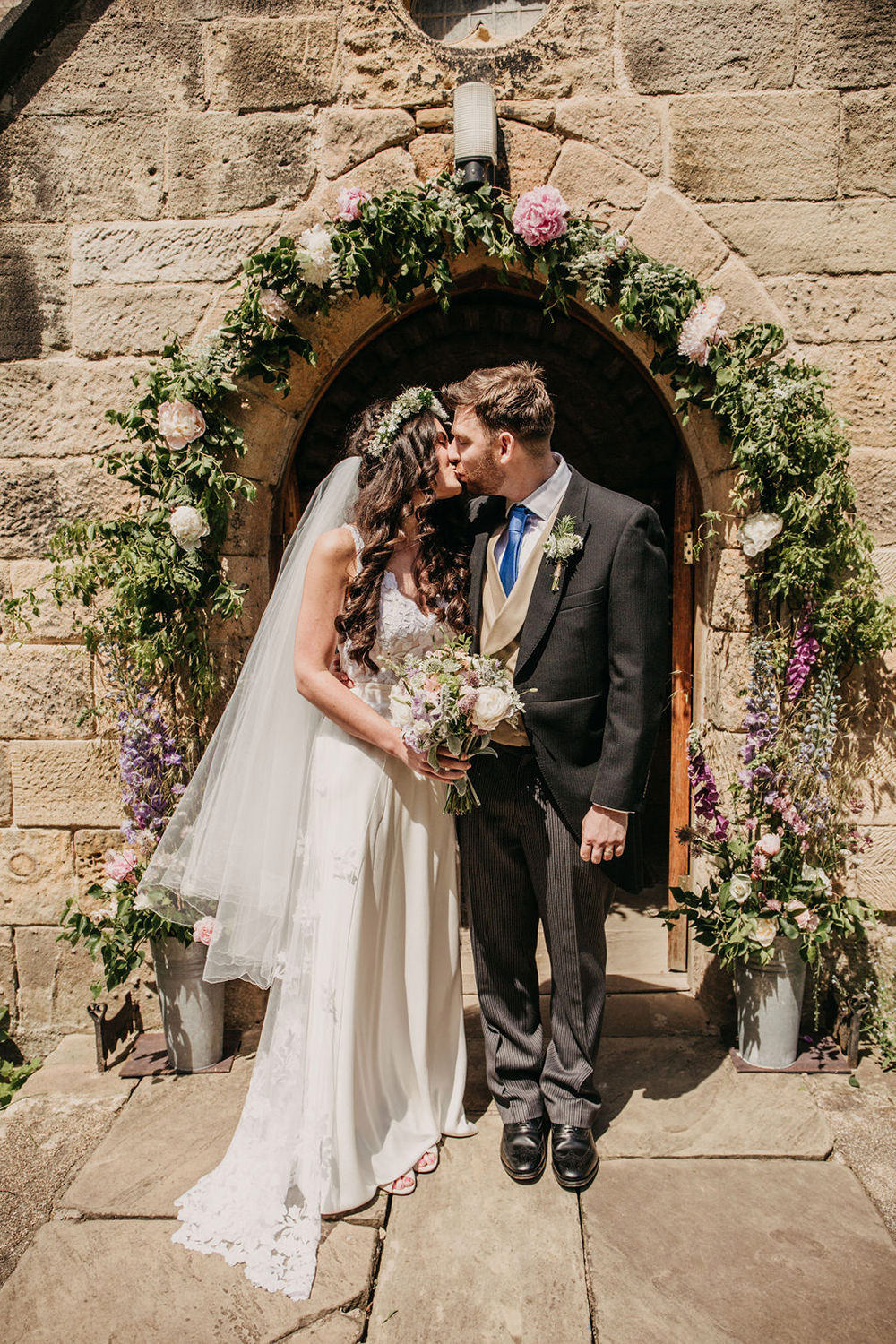 Flower Arch Church Door Entrance Flowers Florals Pink Peony Celeste Marquee Wedding Sarah Longworth Photography