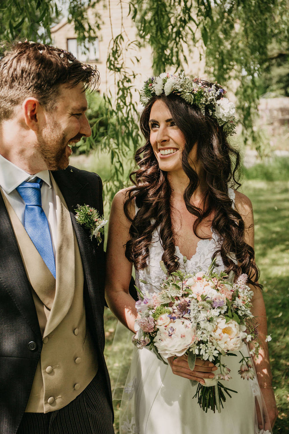 Celeste Marquee Wedding Sarah Longworth Photography Bride Bridal Dress Gown Lace Train Veil Flower Crown