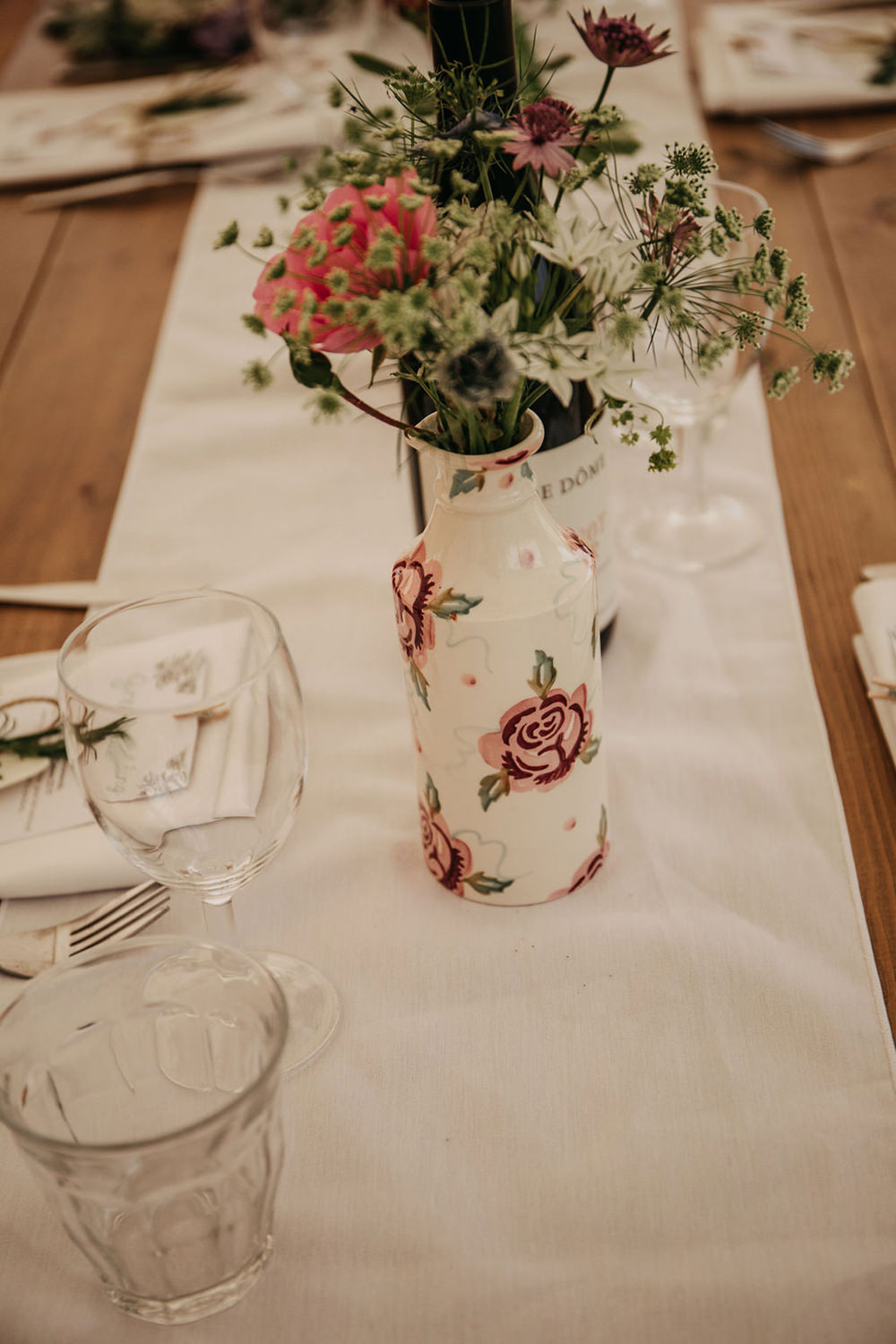 Wild Meadow Flowers Bottle Centrepice Table Celeste Marquee Wedding Sarah Longworth Photography