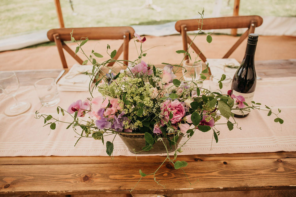 Wild Meadow Flowers Centrepice Table Celeste Marquee Wedding Sarah Longworth Photography