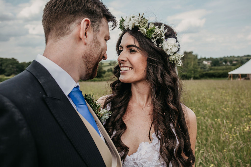 Bride Bridal Flower Crown Hair Waves Curls Celeste Marquee Wedding Sarah Longworth Photography