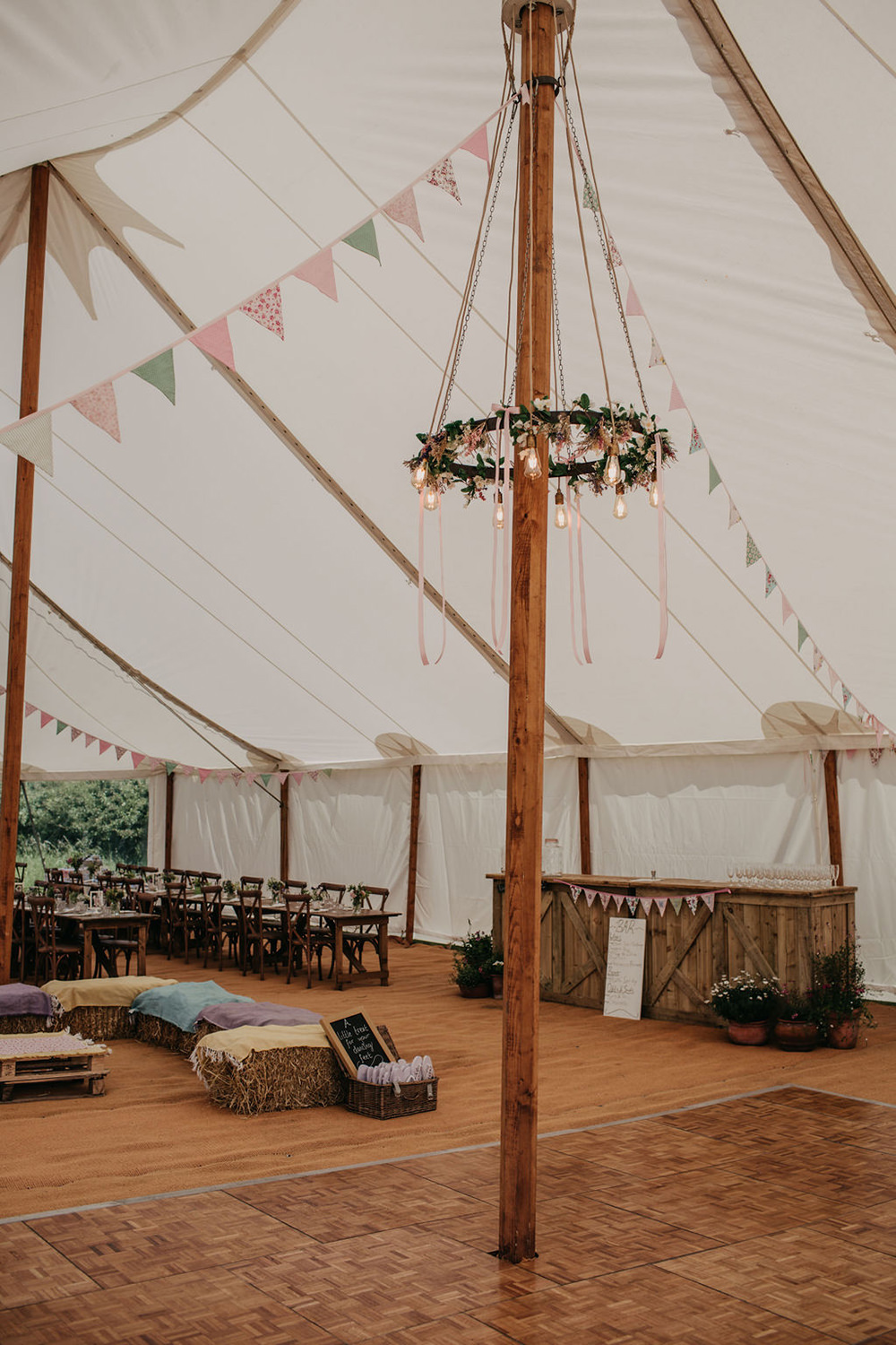 Pole Tent Greenery Foliage Hoop Lights Celeste Marquee Wedding Sarah Longworth Photography