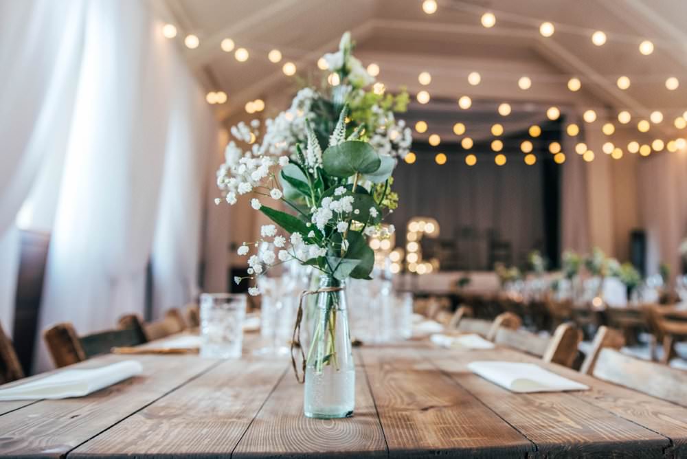Bottle Flowers Decor Centrepiece Chichester Hall Wedding Three Flowers Photography