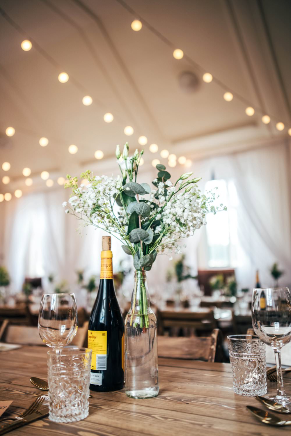Bottle Flowers Decor Centrepiece Chichester Hall Wedding Three Flowers Photography