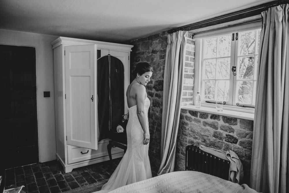 Dress Gown Bride Bridal Lace Strapless Chichester Hall Wedding Three Flowers Photography