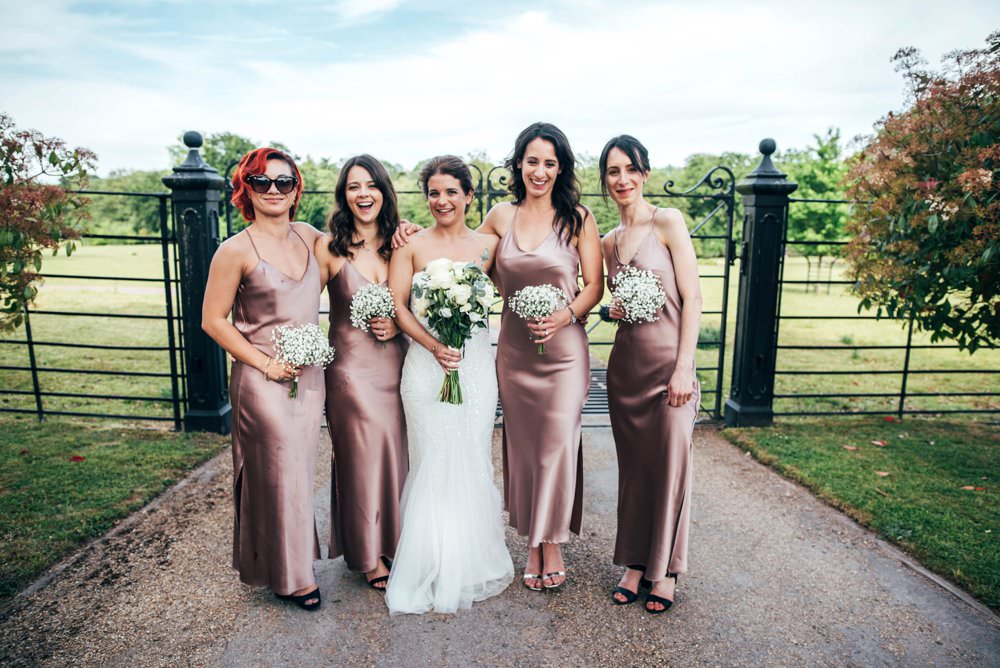 Bridesmaids Bridesmaid Dress Dresses Topshop Satin Pink Long Chichester Hall Wedding Three Flowers Photography