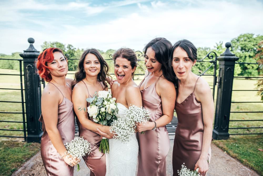 Bridesmaids Bridesmaid Dress Dresses Topshop Satin Pink Long Chichester Hall Wedding Three Flowers Photography