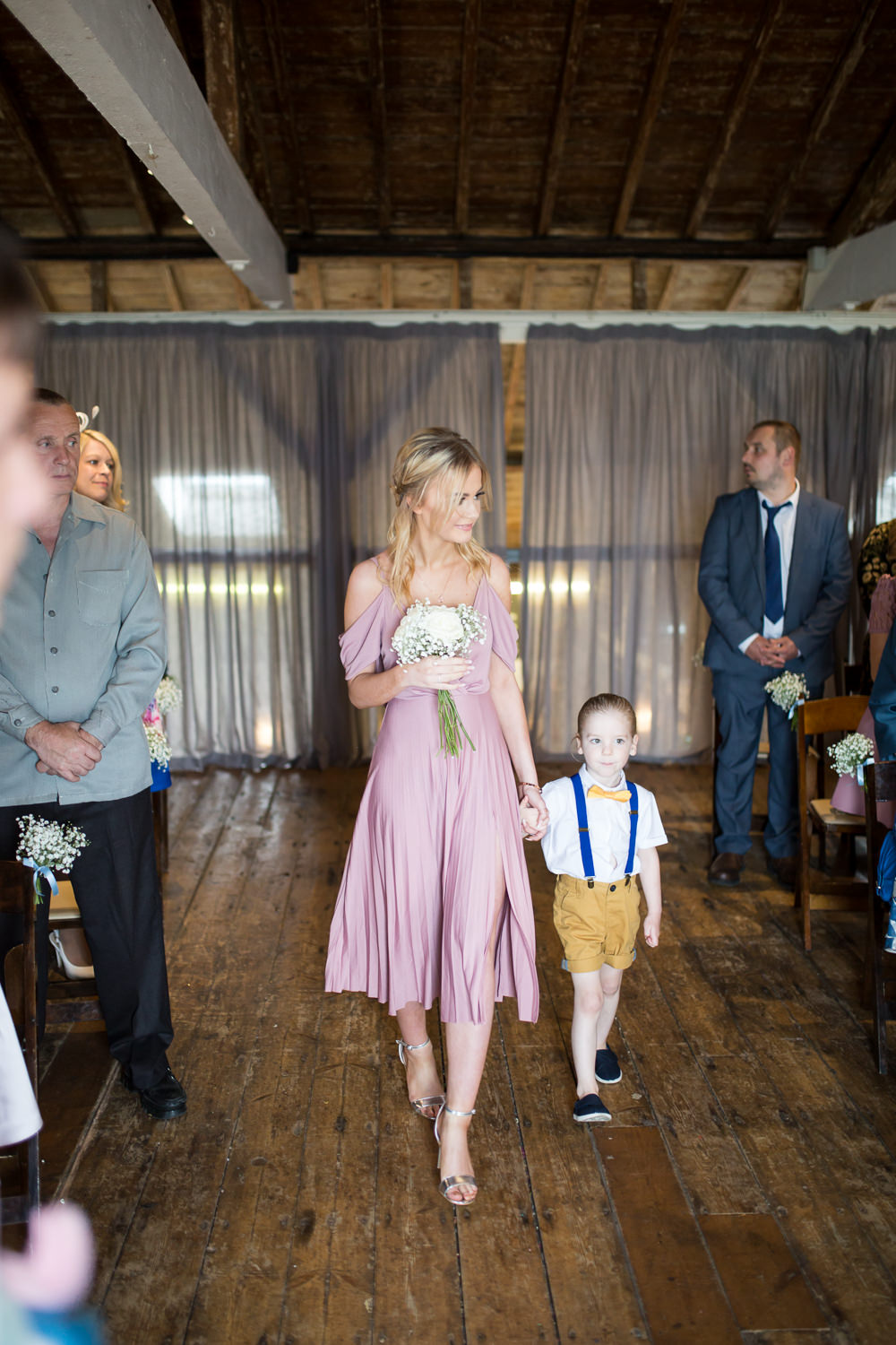 Pink Dress Bridesmaids Gypsophila Bouquet Page Boy Girl Bow Tie Braces Shorts East Quay Wedding Florence Berry Photography