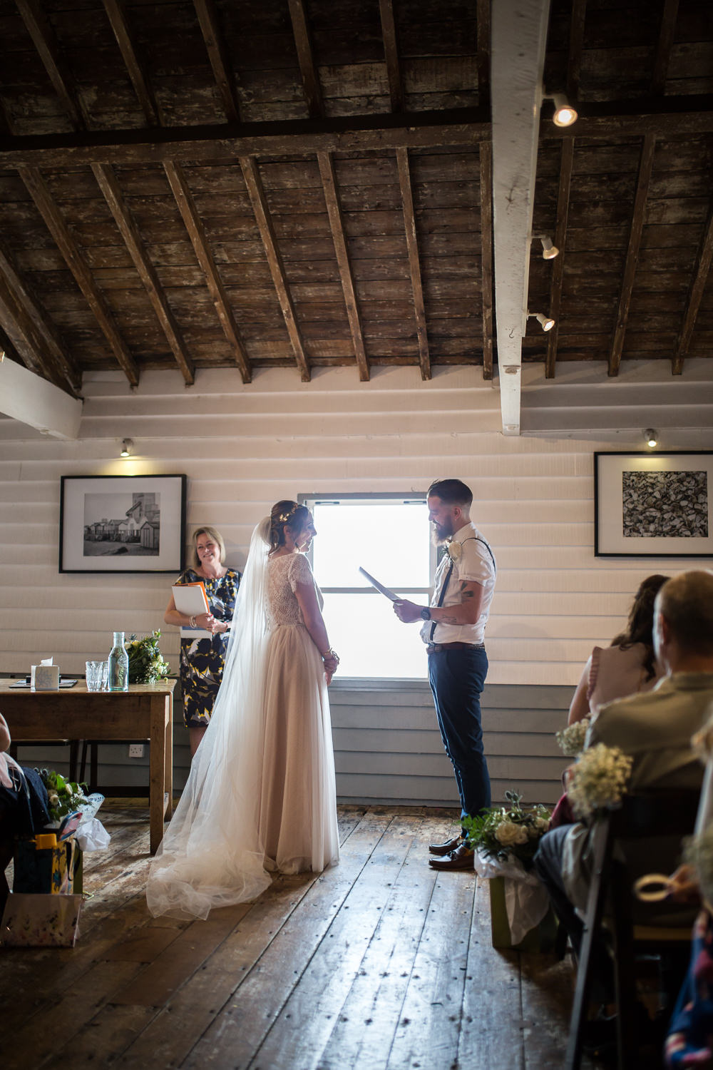 Bride Bridal Lace Cap Sleeve Separates Top Skirt Bow Tie Braces Groom Veil East Quay Wedding Florence Berry Photography