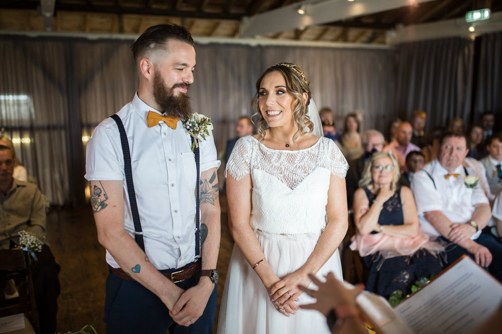 Bride Bridal Lace Cap Sleeve Separates Top Skirt Bow Tie Braces Groom Veil East Quay Wedding Florence Berry Photography