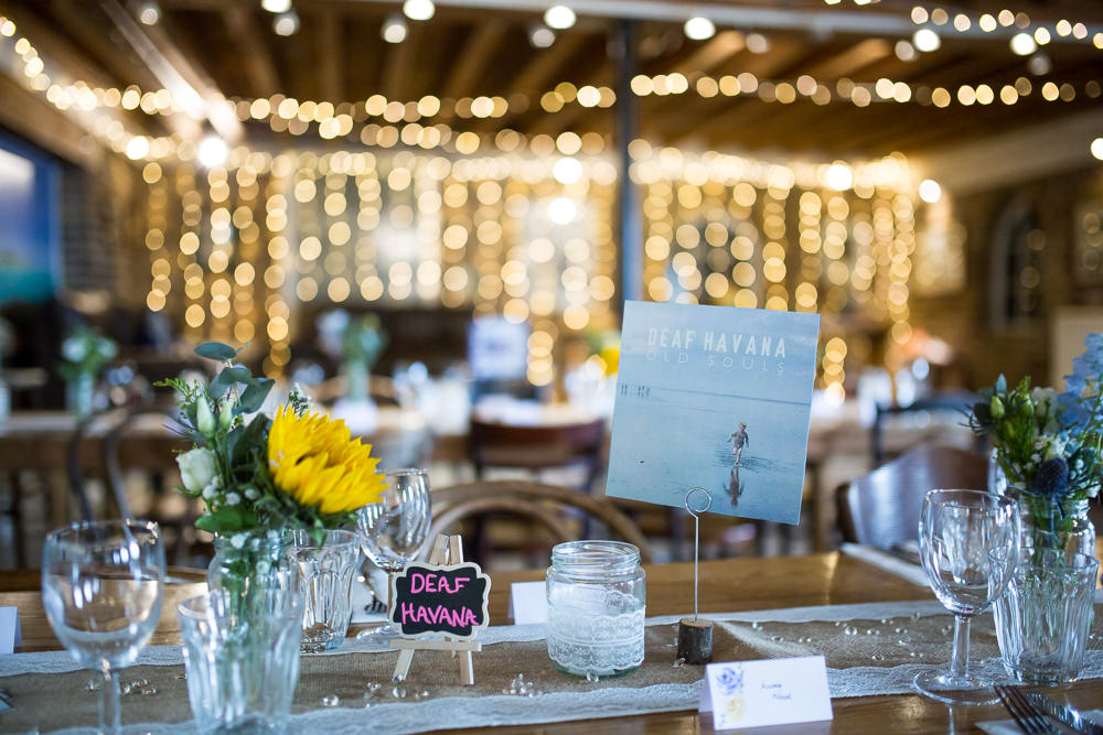 Table Name Bands Lace Hessian Runner Fairy Lights East Quay Wedding Florence Berry Photography