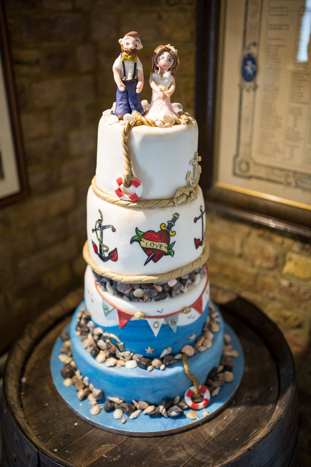 Nautical Tiered Cake Seaside Beach East Quay Wedding Florence Berry Photography