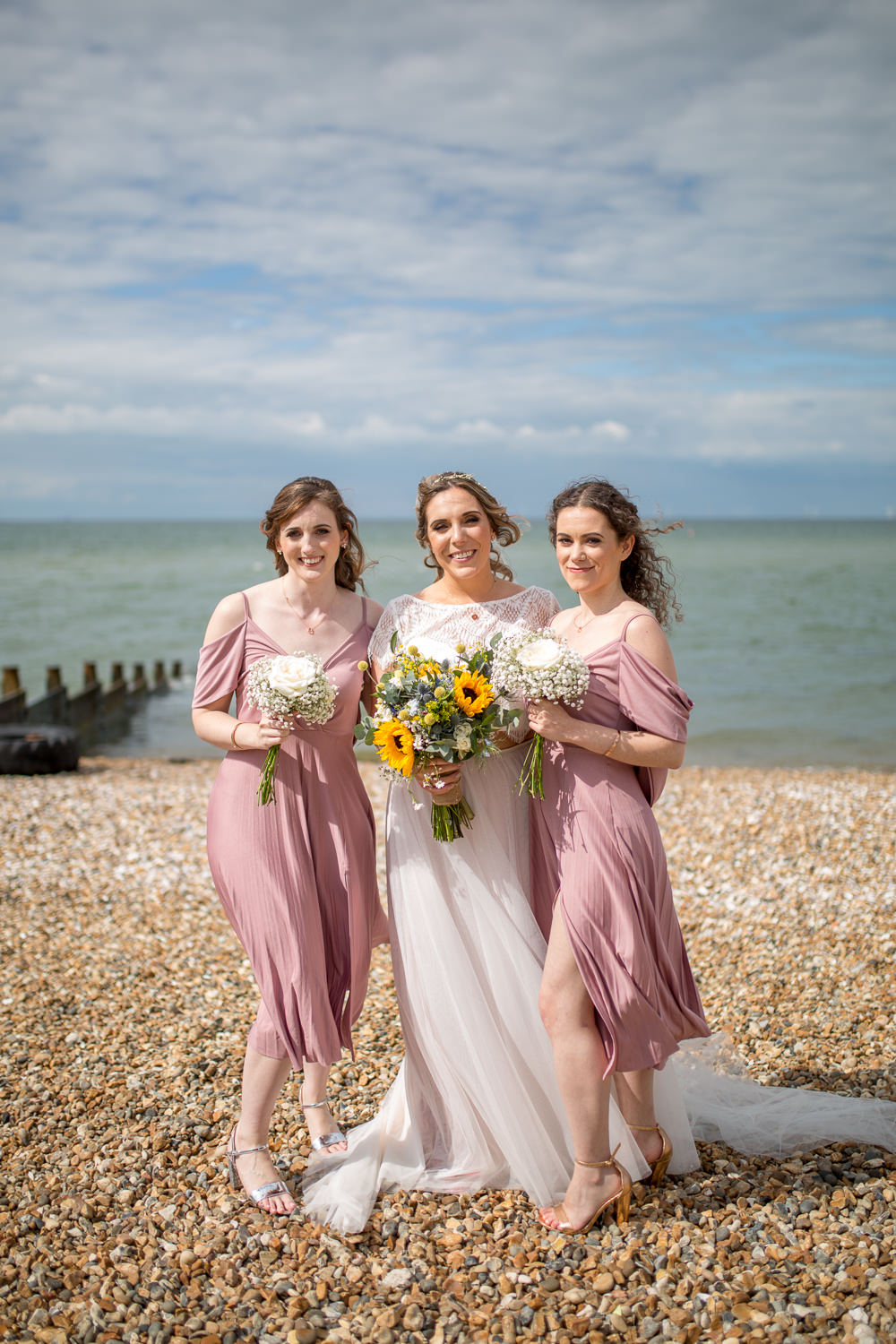 Bride Bridal Lace Cap Sleeve Separates Top Skirt Pink Drop Sleeve Bridesmaids Bouquet Sunflowers Gypsophila Veil East Quay Wedding Florence Berry Photography