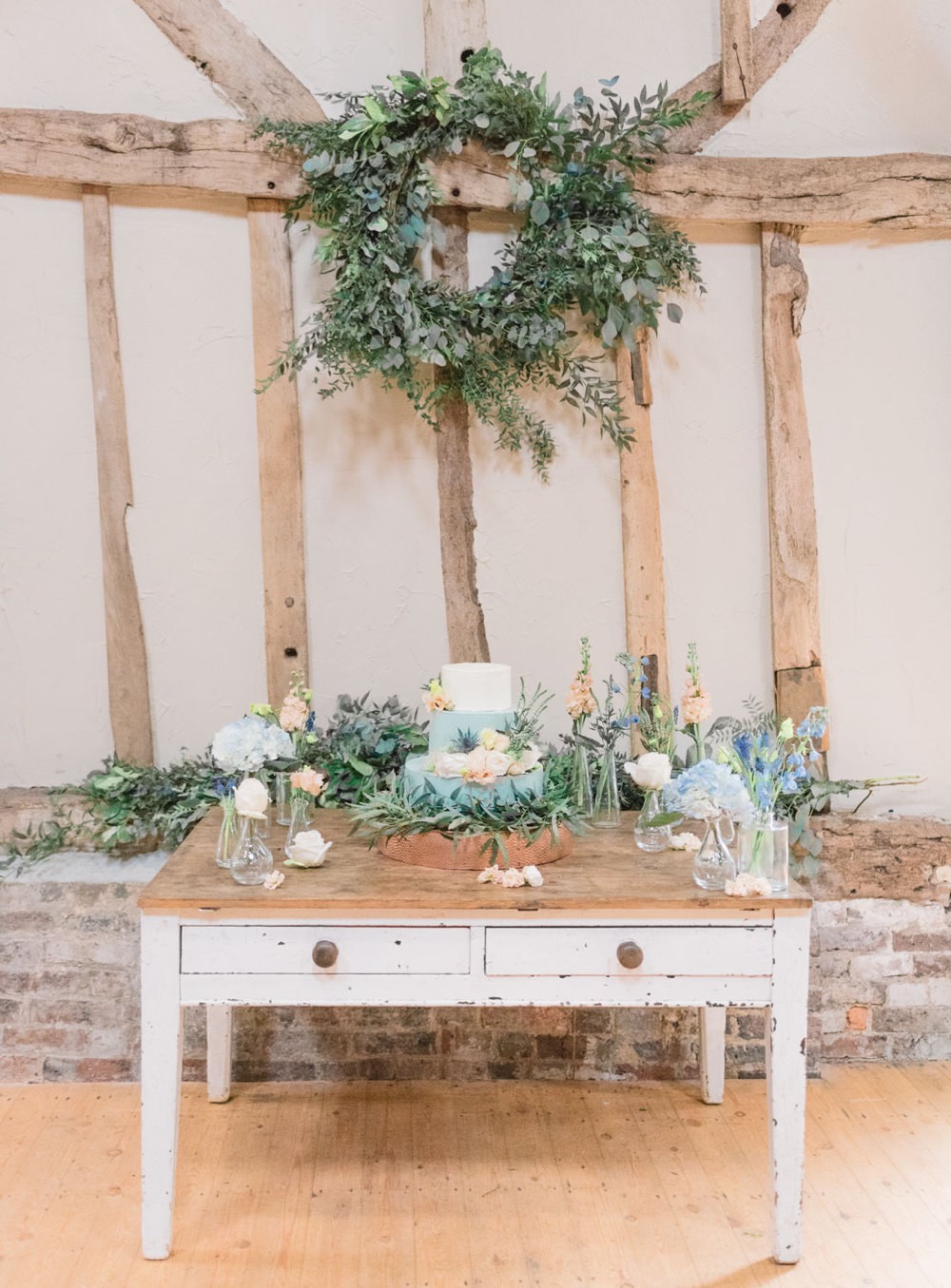 Cake Table Flowers Greenery Foliage Hoop Wreath Elegant Wedding Ideas Yll Weddings
