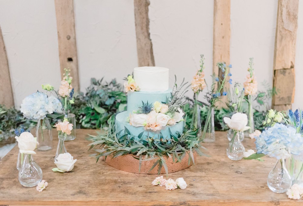 Cake Blue Peach Florals Flowers Greenery Foliage Elegant Wedding Ideas Yll Weddings