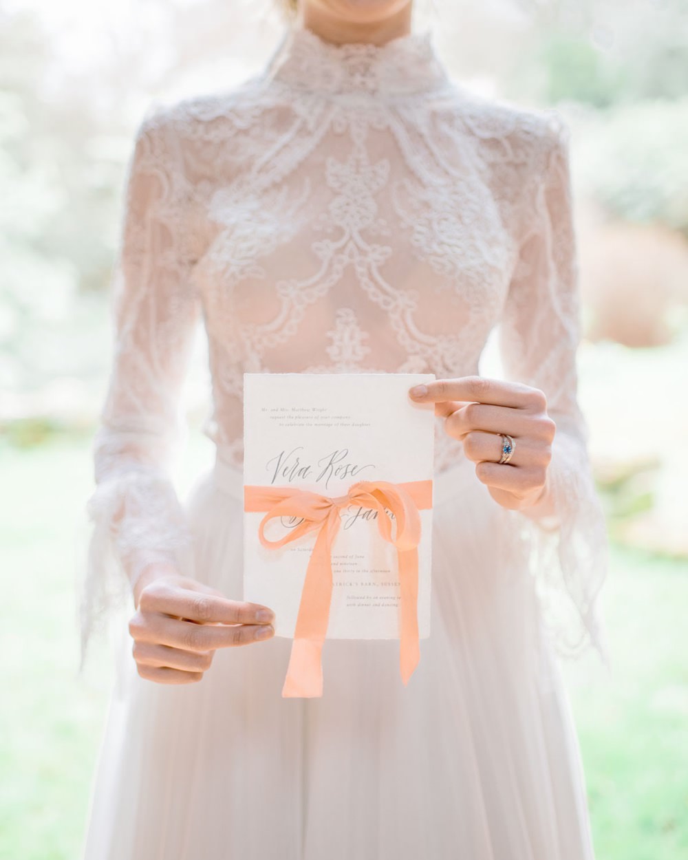 Peach Ribbon Invitation Invite Elegant Wedding Ideas Yll Weddings