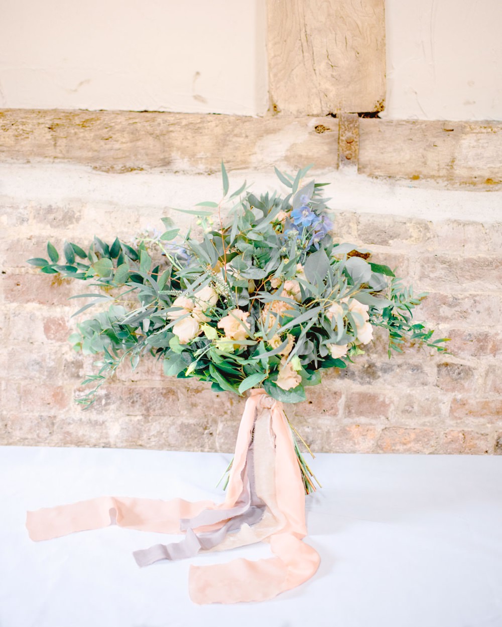 Bouquet Flowers Bride Bridal Oversized Unstructured Thistle Peach Rose Greenery Foliage Eucalyptus Ribbon Elegant Wedding Ideas Yll Weddings
