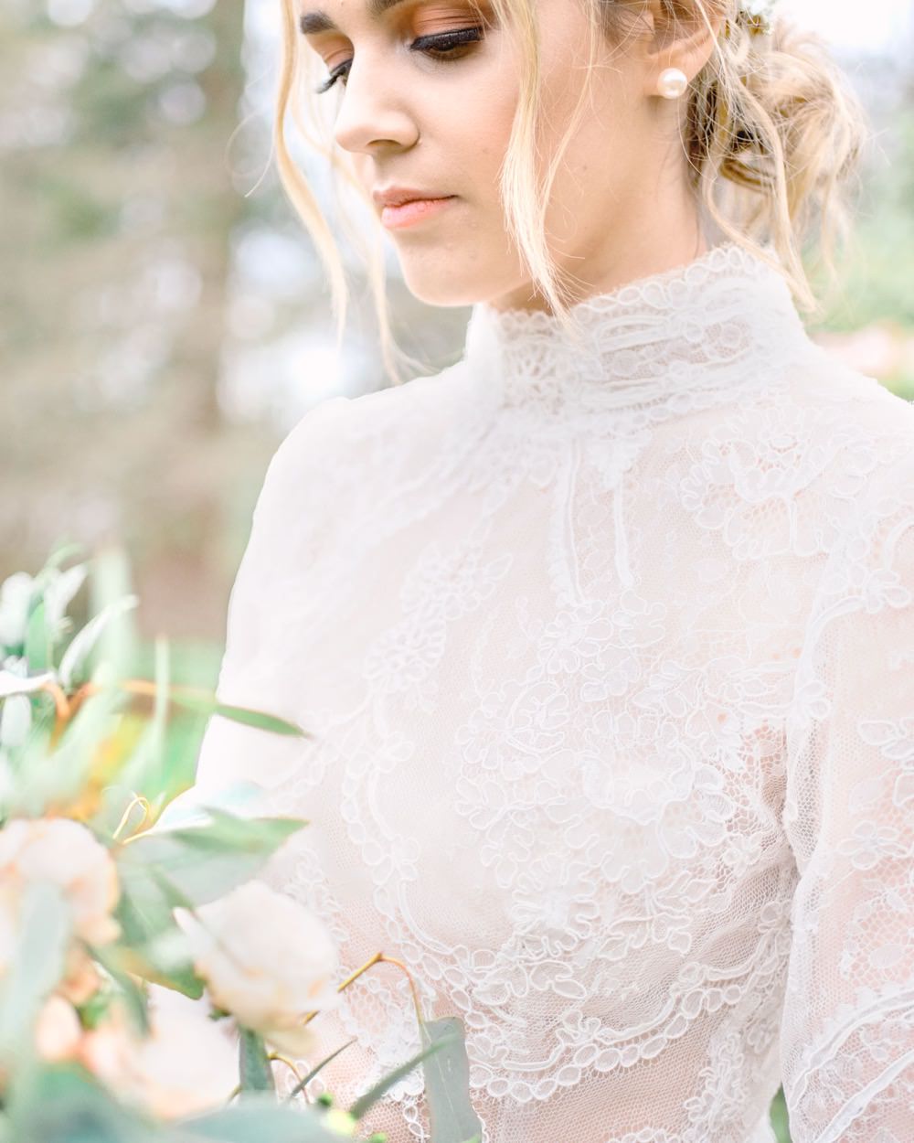 Bride Bridal Dress Gown High Neckline Lace Sleeves Tulle Skirt Elegant Wedding Ideas Yll Weddings