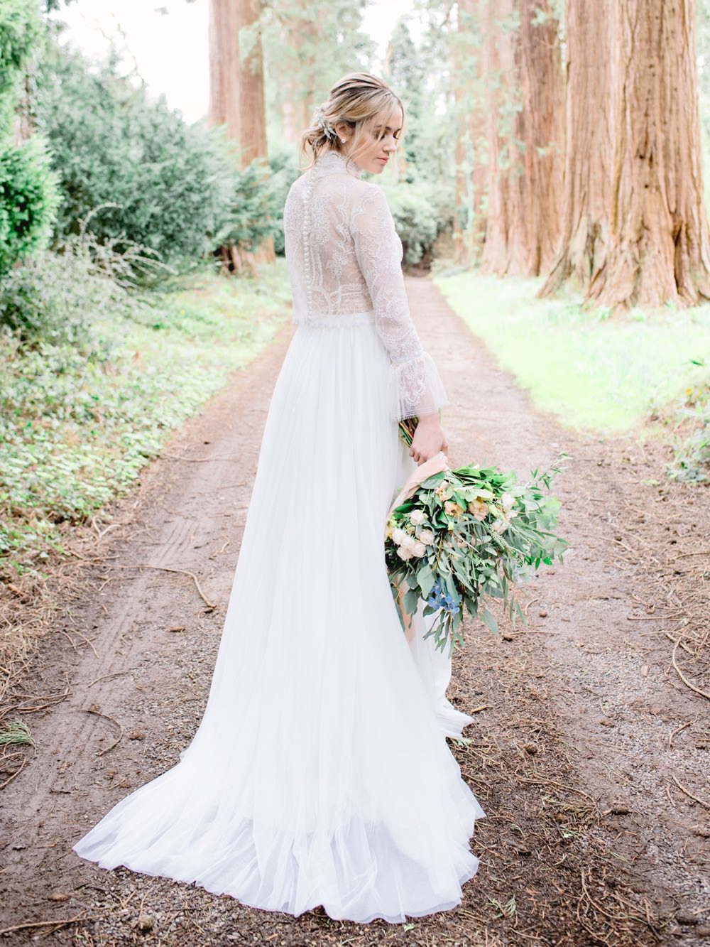Bride Bridal Dress Gown High Neckline Lace Sleeves Tulle Skirt Elegant Wedding Ideas Yll Weddings