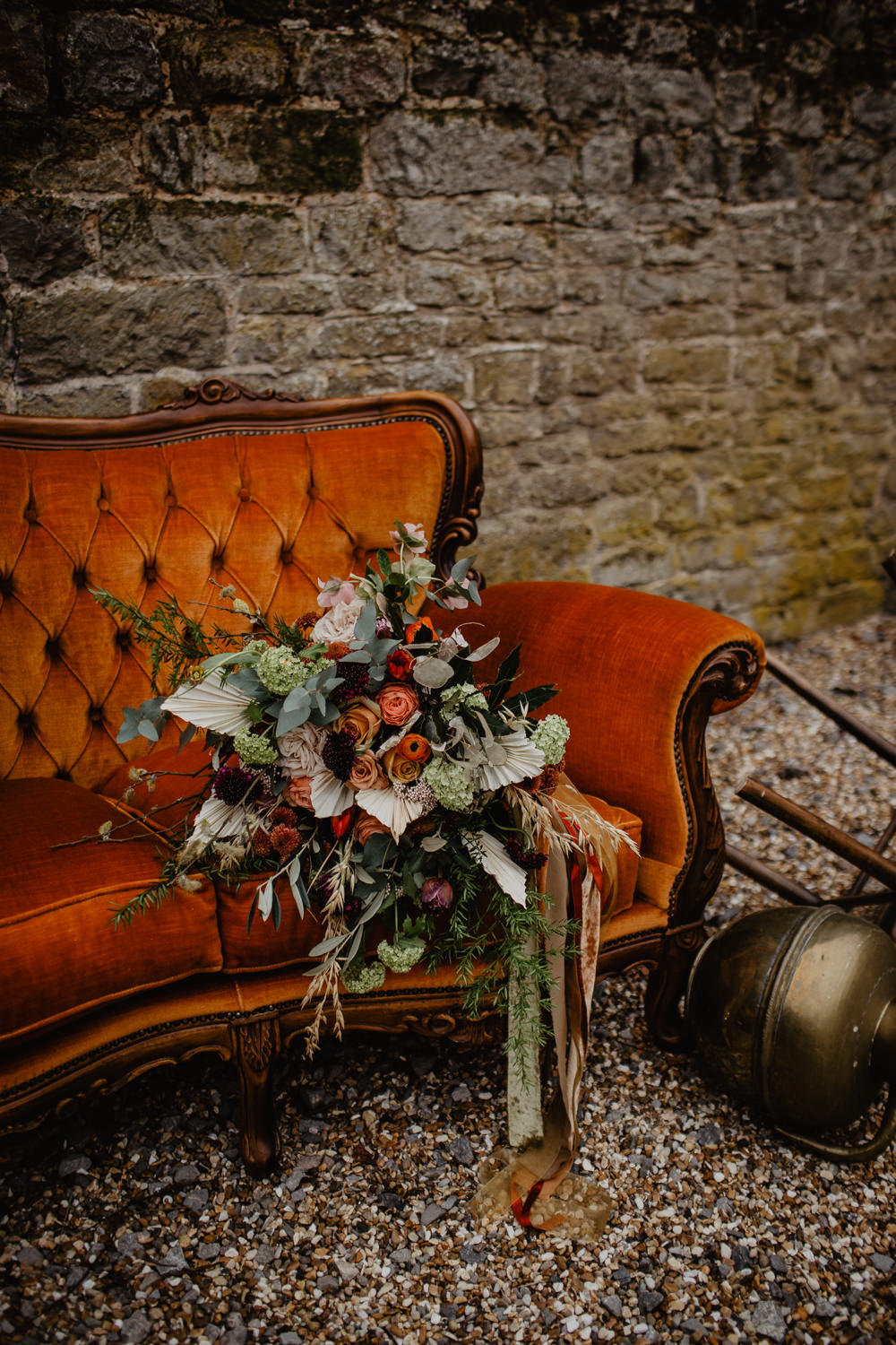 Bouquet Flowers Bride Bridal Ribbons Orange Rose Dried Flowers Seed Heads Large Oversized Autumn Fall Elopement Wedding Ideas Oilvejoy Photography