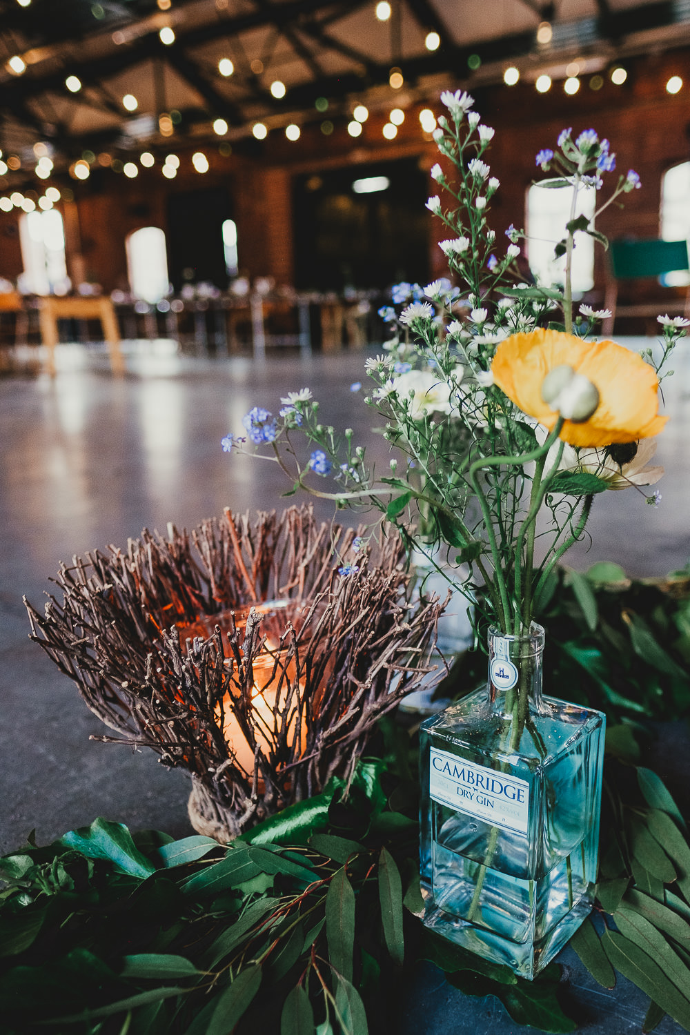 Gin Bottle Flowers Decor Elsecar Heritage Centre Wedding Ayesha Photography