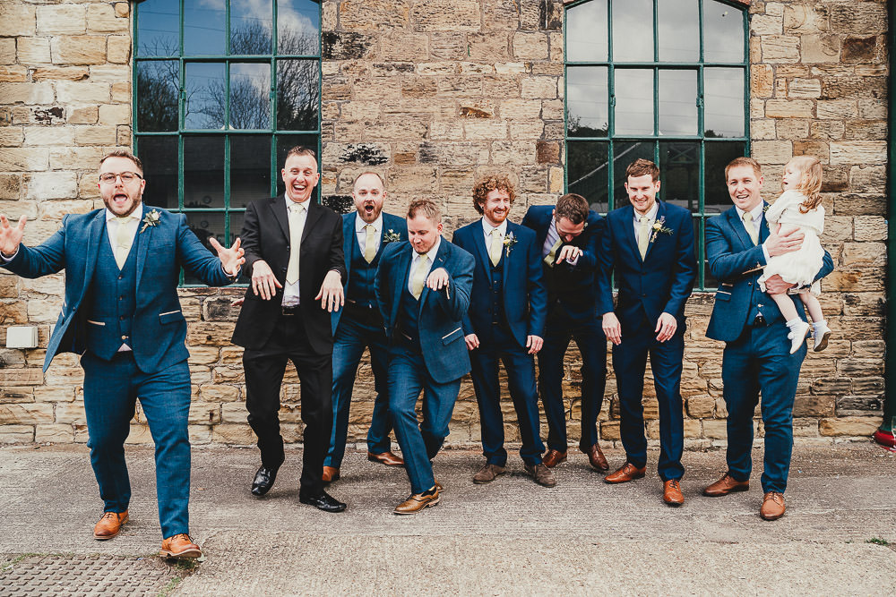 Groom Suit Tweed Navy Yellow Tie Groomsmen Elsecar Heritage Centre Wedding Ayesha Photography