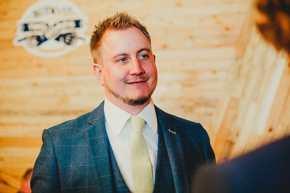 Groom Suit Tweed Navy Yellow Tie Elsecar Heritage Centre Wedding Ayesha Photography