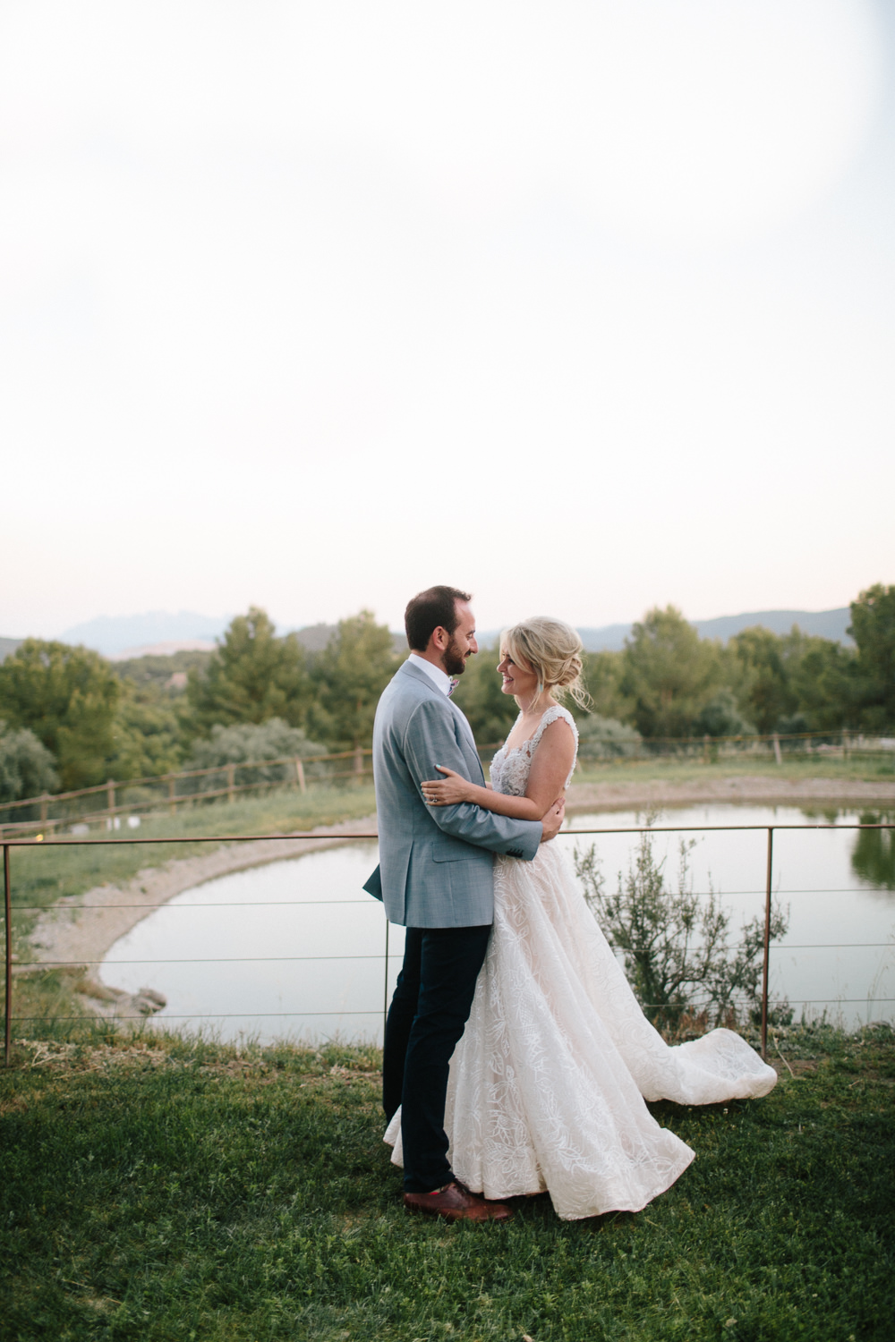 Bride Bridal Lace Strappy Sleeveless Embellished Dress Gown Mismatched Bow Tie Groom Forest Spain Destination Wedding Dan Hough Photography