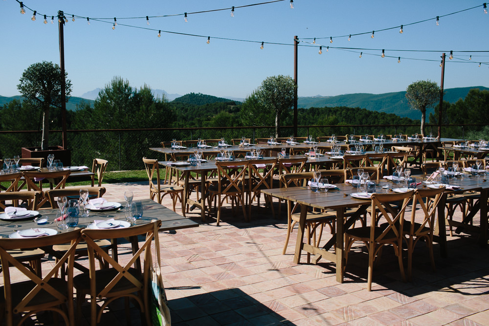 Outdoor Dining Wedding Breakfast Festoon Lighting Forest Spain Destination Wedding Dan Hough Photography
